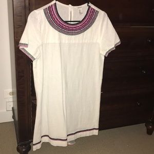 Cream linen dress with embroidered detail